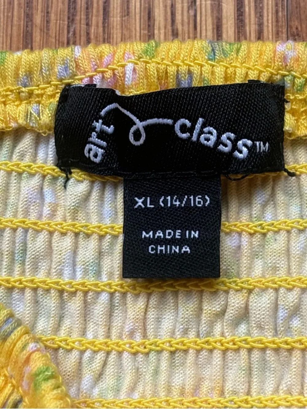 Art Class Yellow Girls Smocked Off-Shoulder Girls 14-16 Ruffle Sleeve Stretch